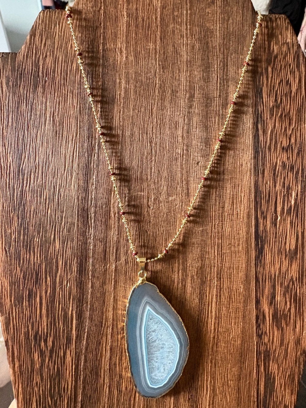 Gold Agate Slice Pendant Necklace - Blue Gray